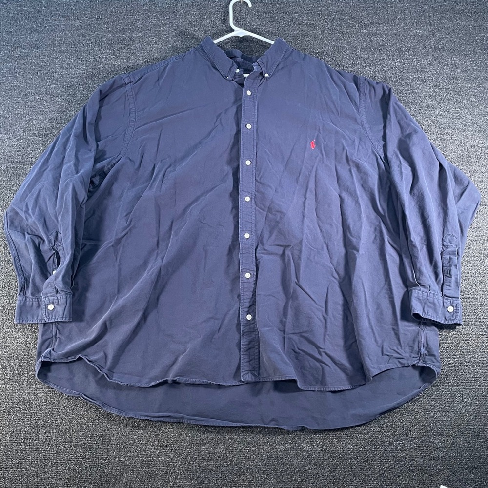Ralph Lauren Button Down Mens 5XB Navy Blue Good Long Sleeve Cotton Big & Tall